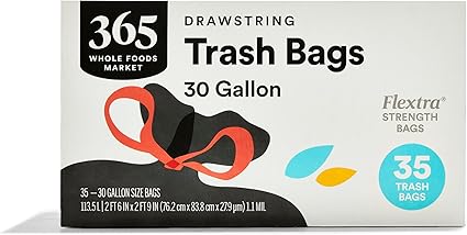 365 by WFM, Bag Trash Drawstring Flextra 30 Gallon, 35 Count