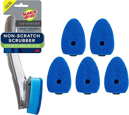 Scotch-Brite Non-Scratch Advanced Soap Control Dishwand Kit, Includes 1 Wand & 5 Refill Pads, Control Soap With A Button, Keep Your Hands Out Of Dirty Water