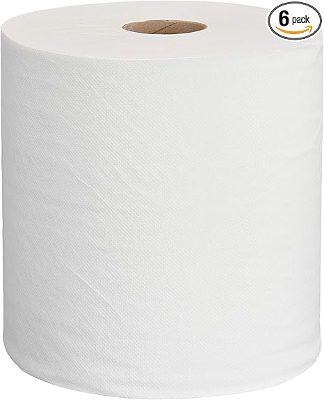 AmazonCommercial 1-Ply White Hardwound Paper Towels,Bulk for Business,High Capacity Roll,Compatible with Universal Dispensers,FSC Certified,800 Feet per Roll, Pack of 6