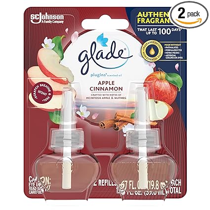 Glade PlugIns Refills Air Freshener, Scented and Essential Oils for Home and Bathroom, Apple Cinnamon, 1.34 Fl Oz, 2 Count