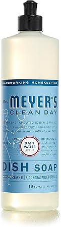 MRS. MEYER'S CLEAN DAY Liquid Dish Soap (Pack of 1) | Rain Water | 16 fl. oz | Biodegradable