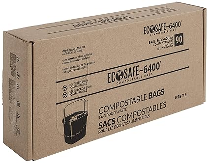 EcoSafe-6400 CP1617-6 Certified Compostable Bag - 16x17” Green Bags for 2.5 Gallon Bin - Extra Strong Leak, Puncture and Tear Resistant Food Scraps Bin Liners, Pack of 90