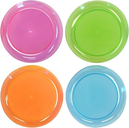 Party Essentials Hard Plastic 9-Inch Round Party/Luncheon Plates, Assorted Neon, 40-Count