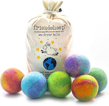 Friendsheep Wool Dryer Balls 6 Pack XL Organic Premium Reusable Cruelty Free Handmade Fair Trade No Lint Fabric Softener Color Dye, Galaxy Tie Die, 6 Count