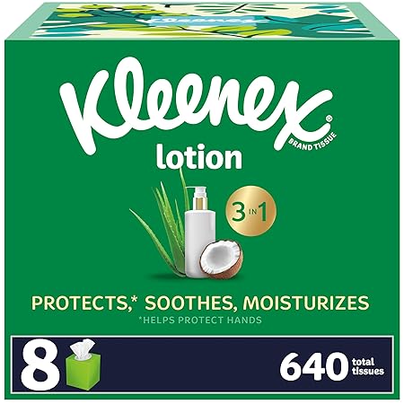 Kleenex Lotion Facial Tissues with Coconut Oil, 8 Cube Boxes, 80 Tissues Per Box, 3-Ply