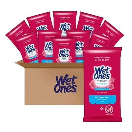 Wet Ones Antibacterial Hand Wipes, Fresh Scent Wipes | Travel Wipes Case, Antibacterial Wipes | 20 ct. Travel Size Wipes (30 pack)