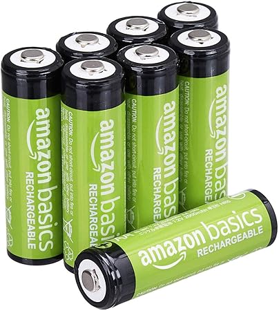 Amazon Basics 8-Count Rechargeable AA NiMH Batteries, 2000 mAh, Recharge up to 1000x Times, Pre-Charged