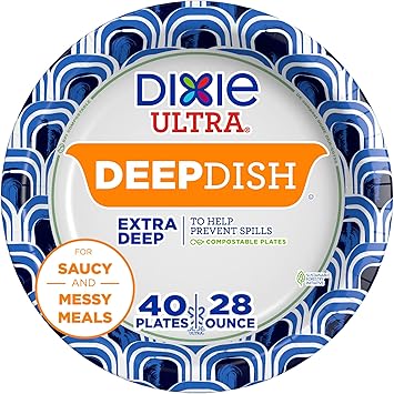 Dixie Ultra, Deep Dish Paper Plates, 28 Oz, 40 Count, Heavy Duty, Microwave-Safe, Soak-Proof, Cut Resistant, Disposable Plates For Heavy, Messy Meals