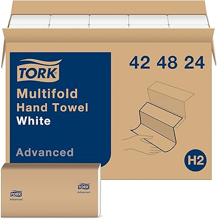 Tork Multifold Hand Towel White, 3-Panel, 250 Towels per Pack, 16 Packs, Fits H2 Towel Dispensers