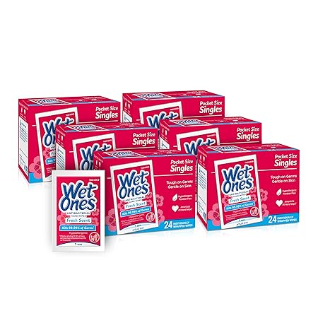 Wet Ones Antibacterial Hand Wipes Singles, Fresh Scent Wipes | Individual Wipes, Antibacterial Wipes, Hand Wipes Individually Wrapped | 24 ct. (6 pack)