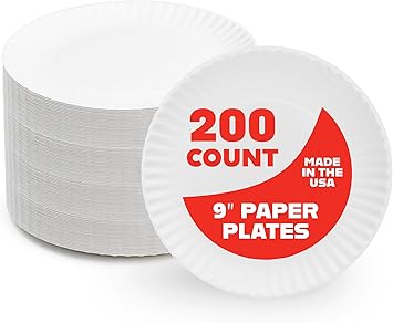 Hygloss Products Paper Plates - Uncoated White Plate - Use for Foodware, Events, Activities, Crafts Projects and More - Environmentally Friendly - Recyclable and Disposable - 9-Inches - 200 Pack