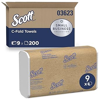 Scott Essential C-Fold Paper Towels (03623), Absorbency Pockets, White, 200 Towels / Pack, 9 Packs, 1,800 Towels / Convenience Case