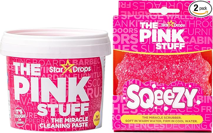 Stardrops - The Pink Stuff Miracle Cleaning Paste & SQeeZY Scrubber Sponge Bundle – All-Purpose, Non-Scratch Cleaner for Kitchens, Bathrooms, Walls, Floors, Pots, Grout, and More