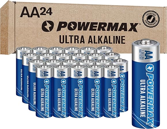 Powermax 24-Count AA Batteries, Ultra Long Lasting Alkaline Battery, 10-Year Shelf Life, Reclosable Packaging