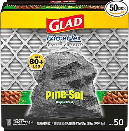 Glad Trash Bags, ForceFlex Drawstring Large Garbage Bags, 30 Gal, Pine-Sol Original Scent, 50 Count