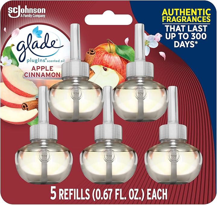 Glade PlugIns Refills Air Freshener, Scented and Essential Oils for Home and Bathroom, Apple Cinnamon, 3.35 Fl Oz, 5 Count