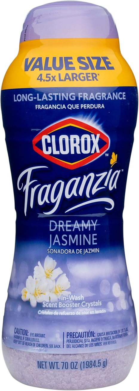 Clorox Fraganzia In-Wash Scent Booster Crystals in Dreamy Jasmine Scent, 70 Oz Value Size | Laundry Scent Booster Crystals | Dreamy Jasmine, Light Floral Laundry Fragrance 70 Ounce Crystals