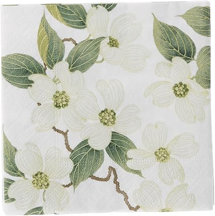 Entertaining with Caspari White Blossom Paper Cocktail Napkins, Pack of 20