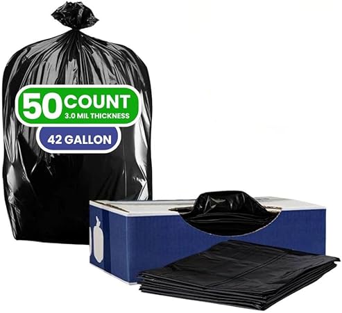 Plasticplace Contractor Trash 42 Gallon │ 3.0 Mil │ Black Heavy Duty Garbage Bag │ 33” x 48” (50 Count) (CON50)