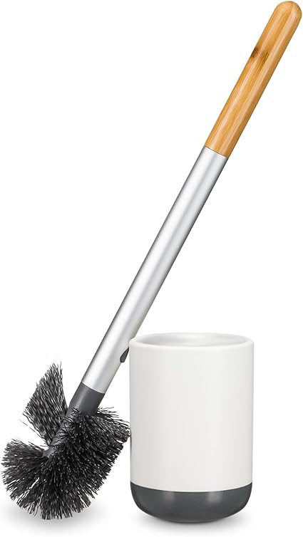 Full Circle Scrub Queen, Bathroom Toilet Brush with Ceramic Holder and Dry Earth Disk for Mold & Mildew Prevention, More Hygenic Toilet Cleaning Scrubber, Replaceable Head, White