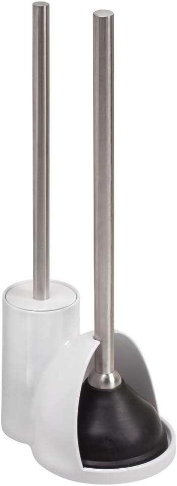 iDesign Plastic Toilet Bowl Plunger Set, Slim Compact Combo, 7.5