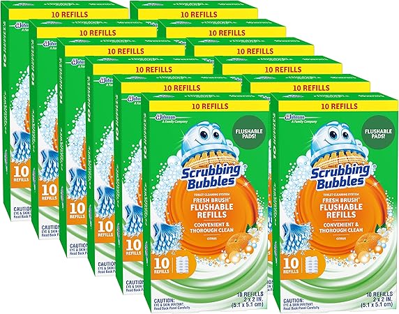 SC Johnson Scrubbing Bubbles Toilet Cleaner Refill Pads (Pack of 12) | Citrus | Fresh Brush Toilet Cleaner Refill Pads, Cleans Limescale & Fights Odors | 10 Count