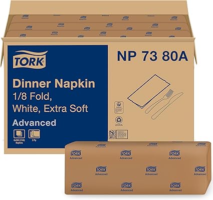 Tork Extra Soft White Dinner Napkin, 1/8 Fold 3-ply, 17