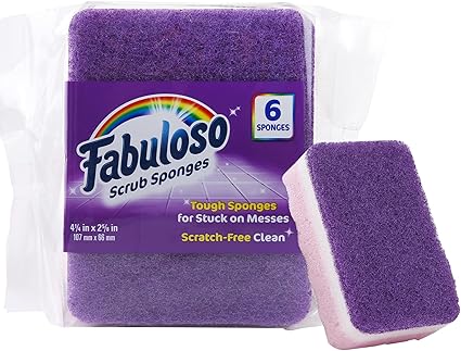 Fabuloso Scratch-Free Reusable Sponges | Tough on Stuck-on Messes & Gentle on Cookware | Bold Cleaning Sponge for Kitchen Dishes & Surfaces, Purple, 6 Count