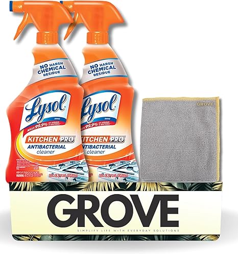 GROVE 2x Kitchen Cleaner Spray With Towel - Citrus Scent - Helps To Clean Up Toughest Kitchen Messes - Kitchen Degreaser & Countertop Cleaner - Effective Kitchen Spray Cleaner - 22 oz