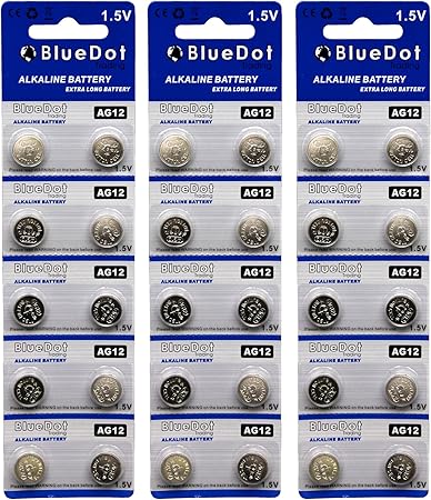 BlueDot Trading AG12 LR43 SR43 260 386 1.5V Alkaline Coin Cell Battery for Watch, Hearing Aid, Calculator, Flashlights, Keyless entry, Blister Pack - 30 Count