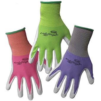 Boss LadyFInger Nitrile Palm Dipped Work Glove, Abrasion Resistant, Superior Grip, Green/Pink/Purple, Women's, Small (8438S)