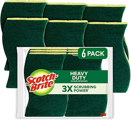 Scotch-Brite Heavy Duty Scrub Sponges, Sponges for Cleaning Kitchen and Household, Heavy Duty Sponges Safe for Non-Coated Cookware, 6 Scrubbing Sponges