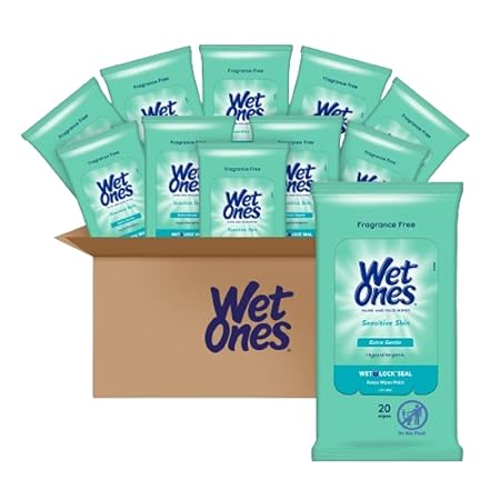 Wet Ones Hand Wipes, Sensitive Skin Wipes | Travel Wipes Case, Hand and Face Wipes | 20 ct. Travel Size Wipes (30 pack)