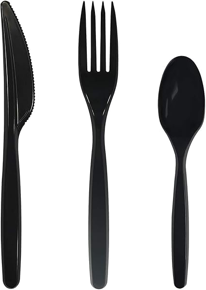 Party Essentials Plastic Cutlery Combo, Includes Knives/Forks/Spoons, 300 Pieces/100 Place Settings, Heavy Duty, Black