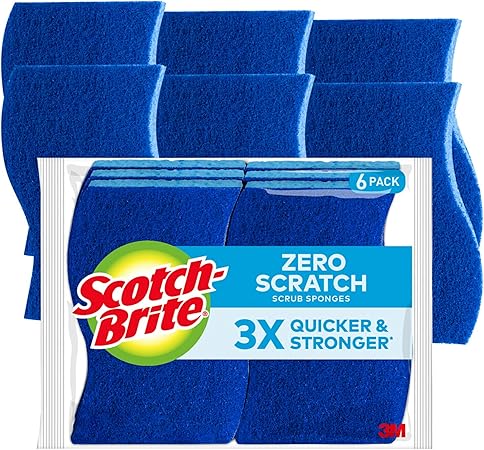 Scotch-Brite Zero Scratch Scrub Sponges, 6 Kitchen Sponges for Washing Dishes and Cleaning the Kitchen and Bath, Non-Scratch Sponge Safe for Non-Stick Cookware