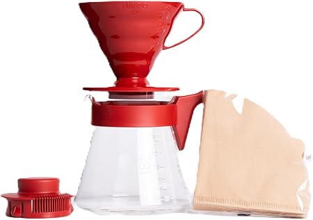 Hario V60 Pour Over Coffee Starter Set, Size 02, Red