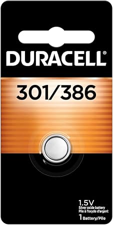 Duracell 301/386 Silver Oxide Button Battery, 1 Count Pack, 301/386 Battery, Long-Lasting for Watches, Medical Devices, Toys, and More