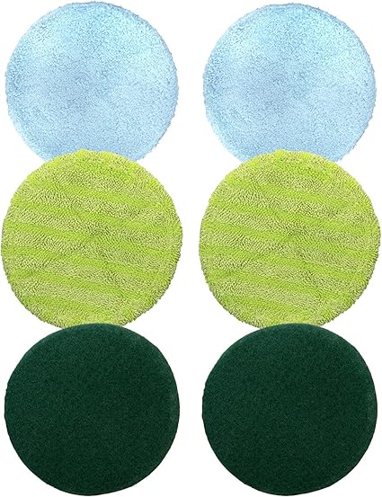 Floor Police Reusable Replacement Mop Heads, Mop Head Replacement for Use with The As Seen On TV Motorized Spin Mop, Includes Microfiber Floor Mop Pads, Scrubber Pads and Polishing Pads, 6 Pads,