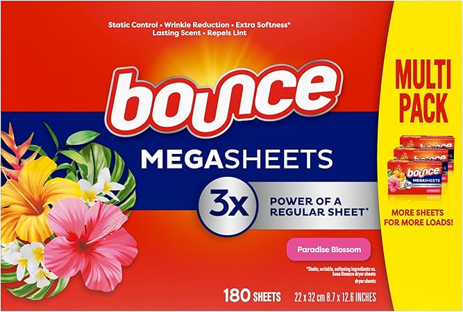 Bounce Mega Dryer Sheets, Paradise Blossom, 180 Count, Bounce Dryer Sheets