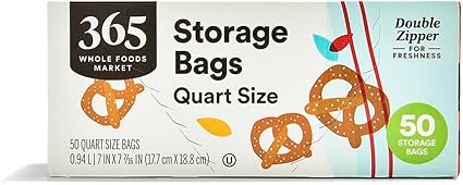 365 by Whole Foods Market, Bag Storage Double Zipper Quart, 50 Count