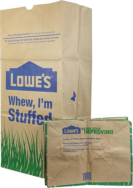 Lowe's H&PC-75419 (25 Count) 30 Gallon Heavy Duty Brown Paper Lawn and Refuse Bags for Home, Original Version