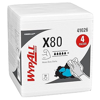 WypAll Power Clean X80 Heavy Duty Cloths (41025), Extended Use Cloths Jumbo Roll, White, 475 Sheets / Roll; 1 Roll / Case