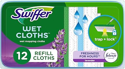 Swiffer Sweeper Wet Mopping Pad Refills for Floor Mop with Febreze Lavender Scent, 12 Count (Packaging May Vary)