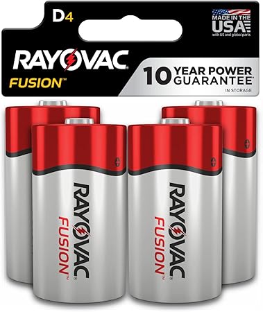 Rayovac Fusion D Batteries, Premium Alkaline D Cell Batteries (4 Battery Count)