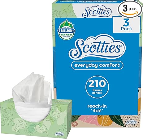 Scotties Everyday Comfort 2 ply Facial Tissue, 3 Tissue Boxes, 210 Tissues per box, White