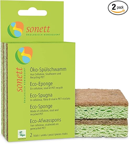 Sonett Eco Washing Up Sponge: Suitable for Sensitive Glasses, Stainless Steel and Surfaces with Lotus Effect, 2 Pack