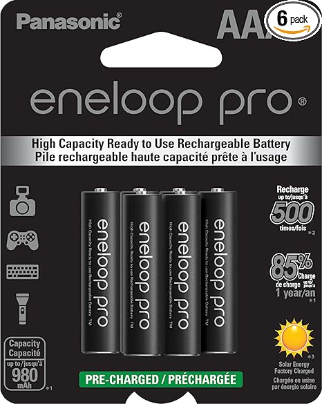 Eneloop Panasonic BK-4HCCA6BA pro AAA High-Capacity Ni-MH Pre-Charged Rechargeable Batteries, 6-Battery Pack