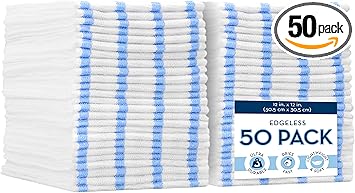 VIKING Bulk Edgeless Microfiber Cleaning Cloths, White and Blue Stripe, 50 Pack