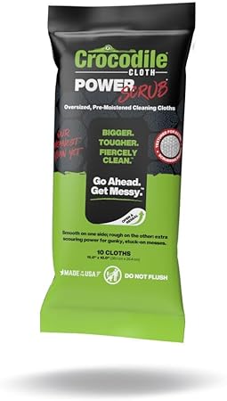 Crocodile Cloth PowerScrub - 10 Dual Surfaced Cloths, 10in X 15in. Large, Moist, Absorbent and Disposable Cleaning Cloths. Safe on Skin and Multiple Surfaces