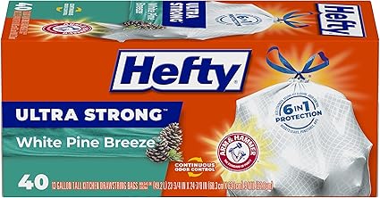 Hefty Ultra Strong Tall Kitchen Trash Bags, White Pine Breeze Scent, 13 Gallon, 40 Count